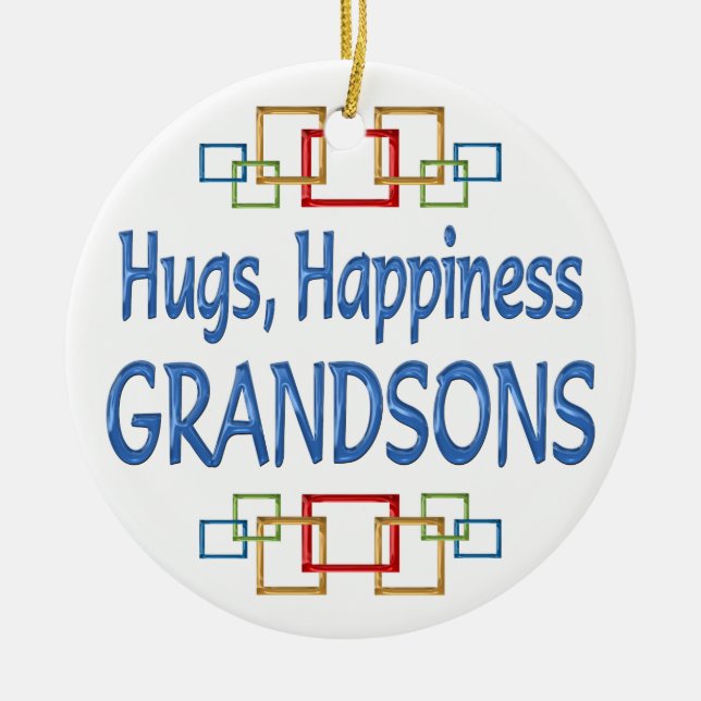 Grandson Hugs Ceramic Ornament (Front)