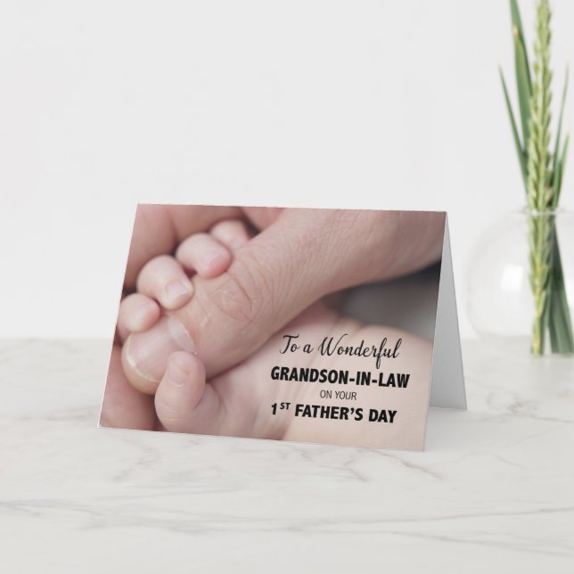 Grandson-in-Law on First Father's Day Baby Hands Card (Front)