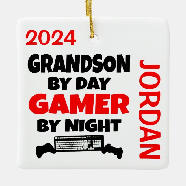 Grandson Loves Playing Video Games Ceramic Ornament (Front)