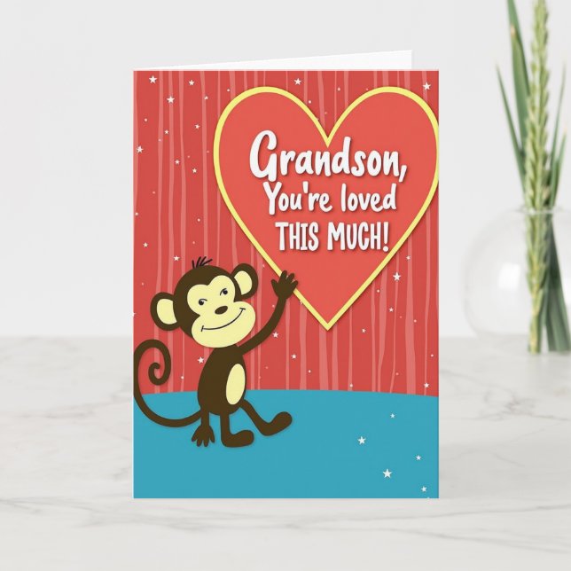 Grandson Loving Monkey Hug Card (Front)