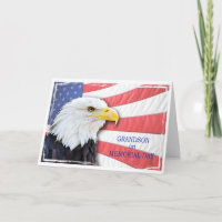 Grandson, Memorial Day, with a bald eagle and flag