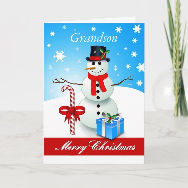 Grandson / Merry Christmas - Snowman Holiday Card (Front)