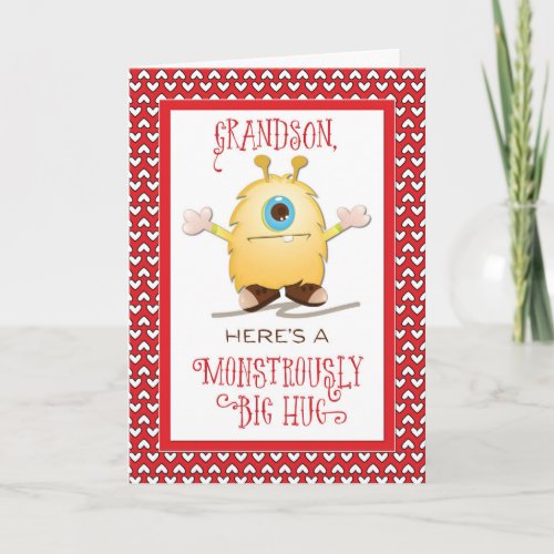 Grandson Monster Hug Valentine Holiday Card