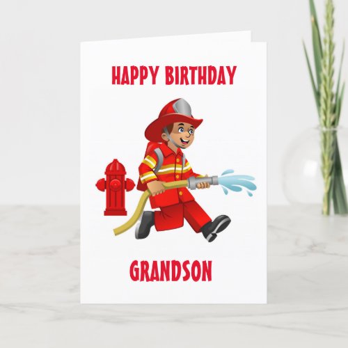 GRANDSON  MY FAVORITE FIREMAN ON BIRTHDAY CARD
