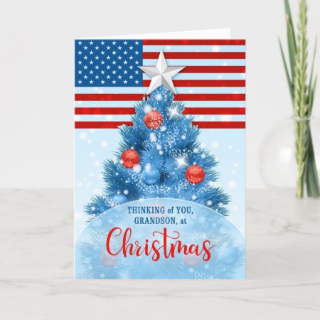 Grandson Patriotic Christmas Red White Blue Holiday Card