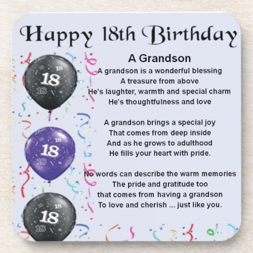 Grandson Poem _ 18th Birthday Drink Coaster