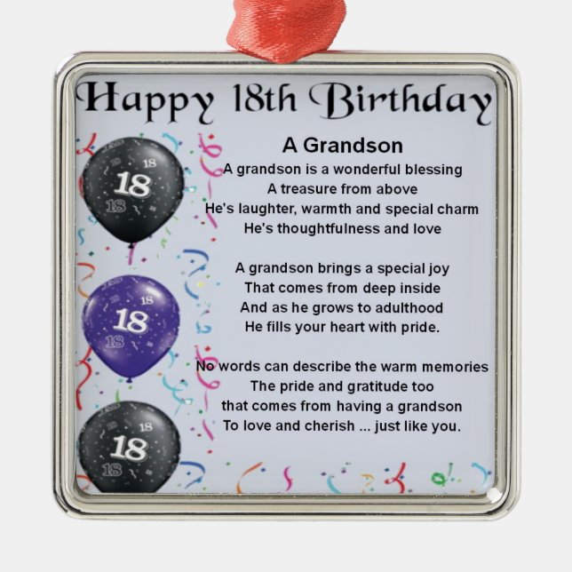 Grandson Poem - 18th Birthday Metal Ornament (Front)