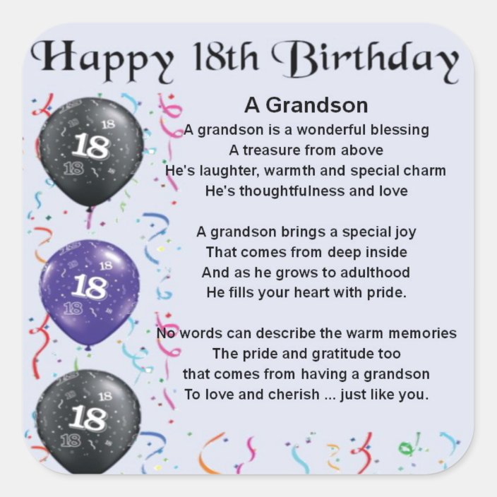 grandson-poem-18th-birthday-square-sticker-zazzle