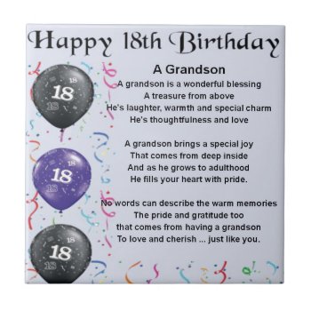 Grandson Poem - 18th Birthday Tile by Lastminutehero at Zazzle