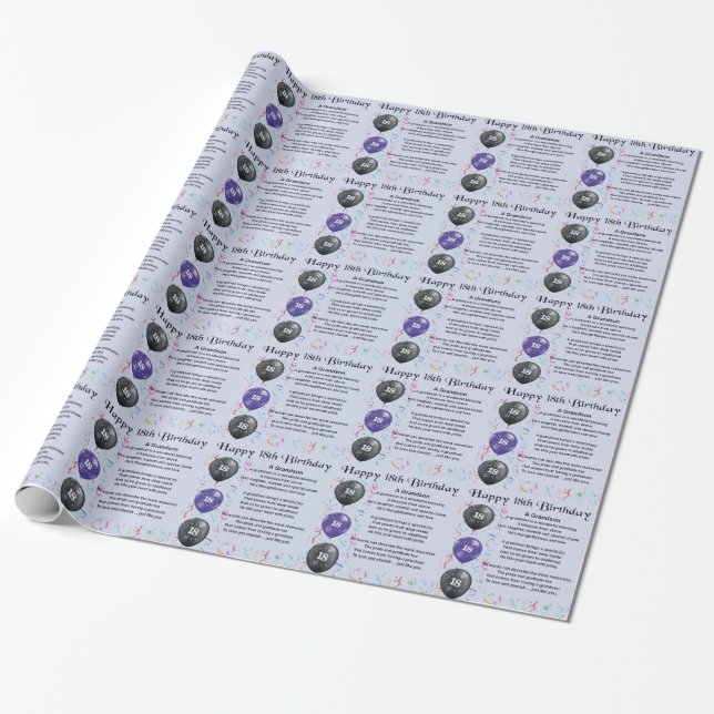 Grandson Poem - 18th Birthday Wrapping Paper (Unrolled)