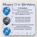 Grandson Poem  -  21st Birthday Beverage Coaster<br><div class="desc">A great gift for a grandson on his 21st birthday</div>