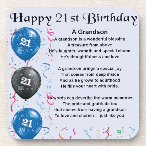 Grandson Poem - 21st Birthday Beverage Coaster | Zazzle