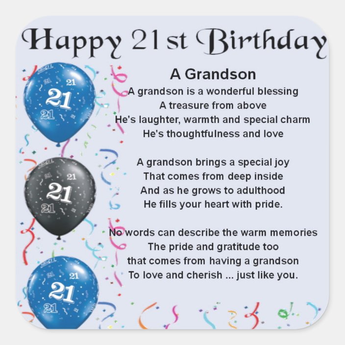 Grandson Poem St Birthday Square Sticker Zazzle Com