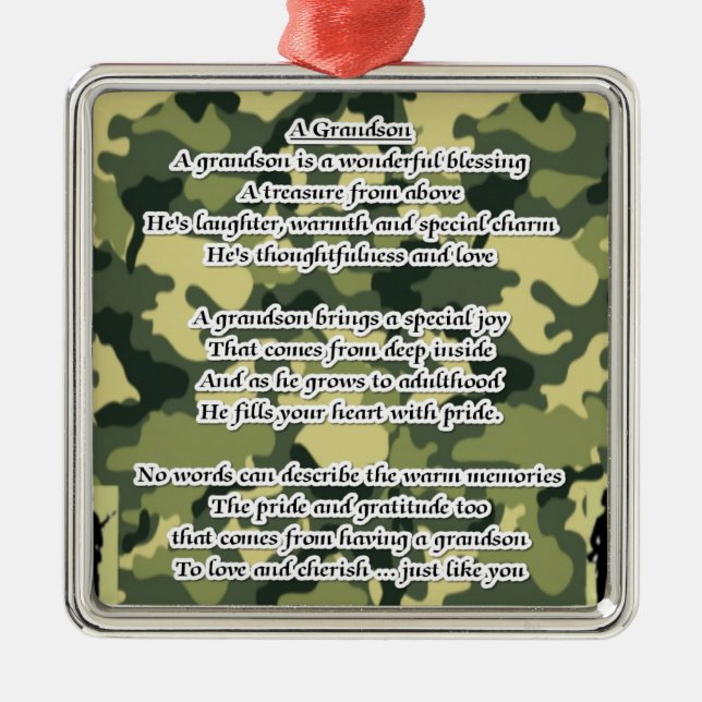 Grandson Poem Army Camouflage Metal Ornament (Front)