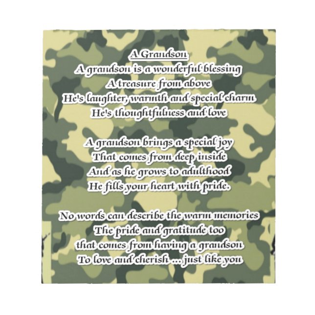 Grandson Poem Army Camouflage Notepad (Front)