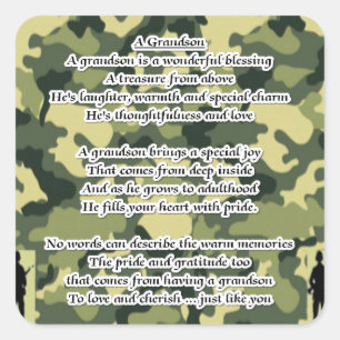 Grandson Poem Army Camouflage Square Sticker