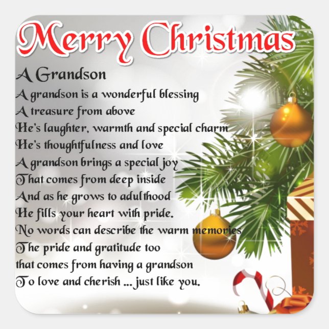 Grandson Poem - Christmas Design Square Sticker (Front)