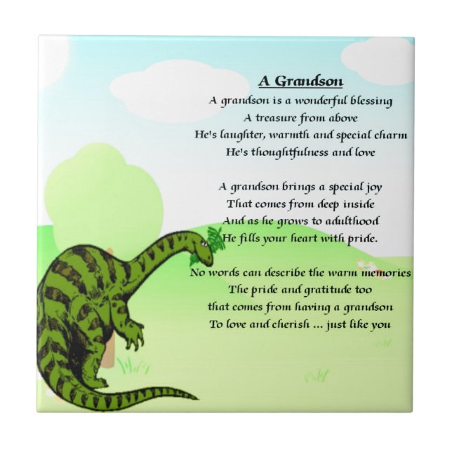 Grandson Poem - Dinosaur Ceramic Tile (Front)