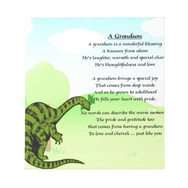 Grandson Poem - Dinosaur Notepad (Front)