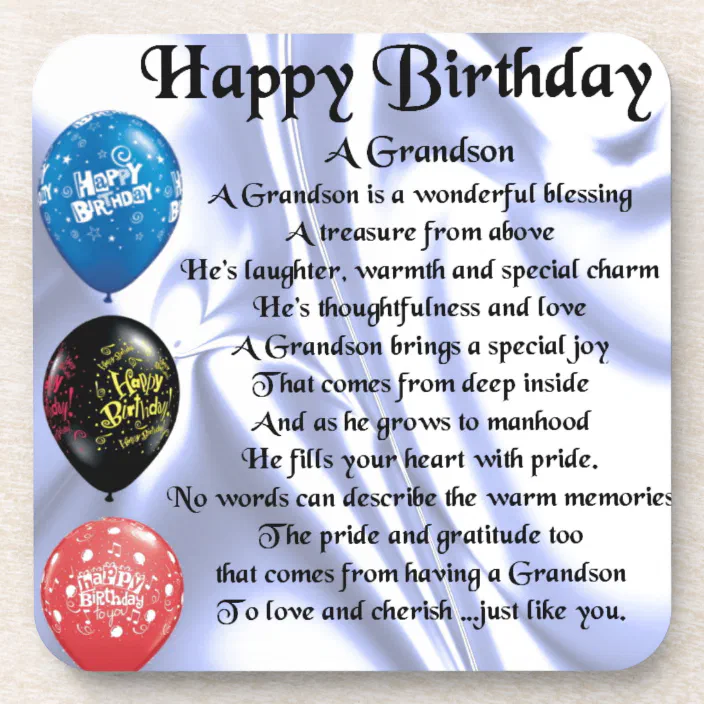Happy Birthday Grandson Poems Grandson Poem - Happy Birthday Coaster | Zazzle.com