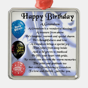 Grandson Poem  -  Happy Birthday Metal Ornament