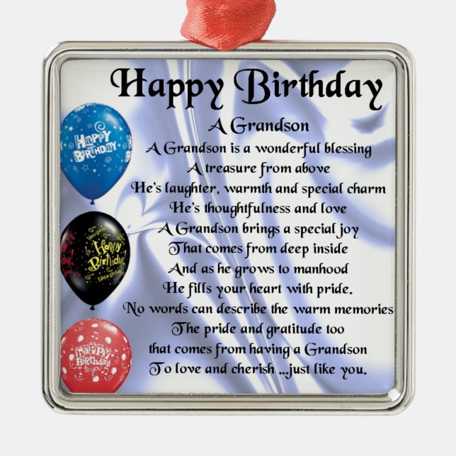 Grandson Poem  -  Happy Birthday Metal Ornament (Front)