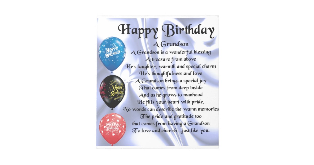 Grandson Poem - Happy Birthday Notepad | Zazzle