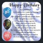 Grandson Poem  -  Happy Birthday Square Sticker<br><div class="desc">A great gift for a grandson on his birthday</div>