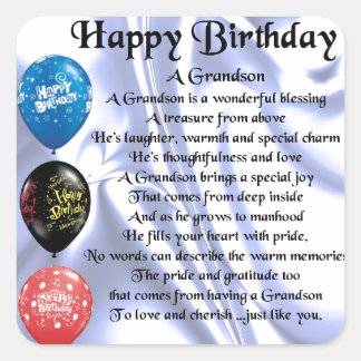 Grandson Poem  -  Happy Birthday Square Sticker