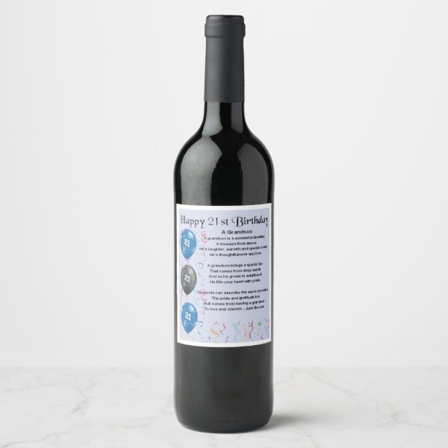Grandson  Poem  Wine Bottle Label  21st  Birthday (Front)