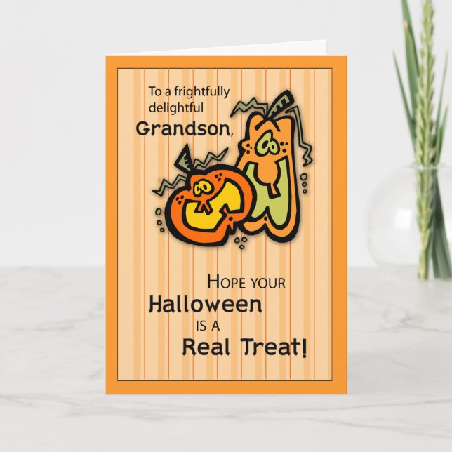 Grandson Pumpkins Halloween Card (Front)