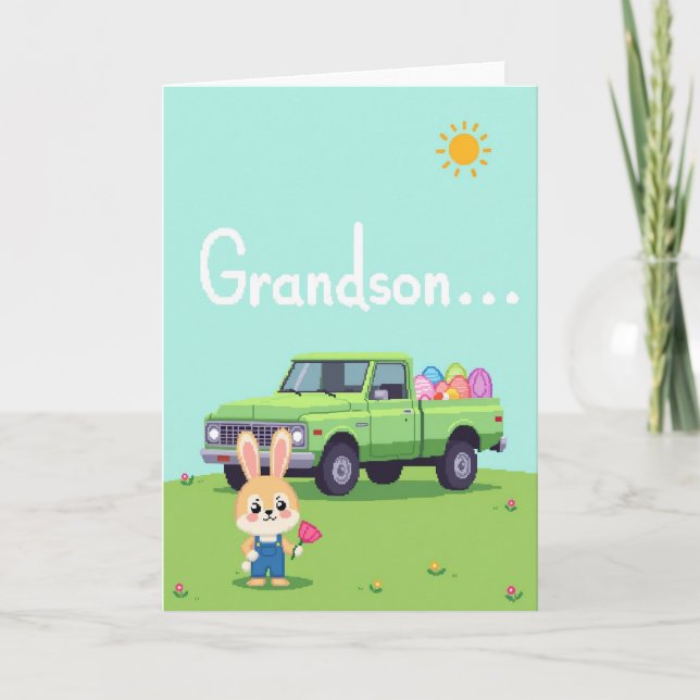 Grandson Rabbit Truck Egg Card (Front)