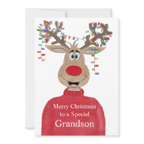 Grandson Reindeer Christmas Customizable  Holiday Card