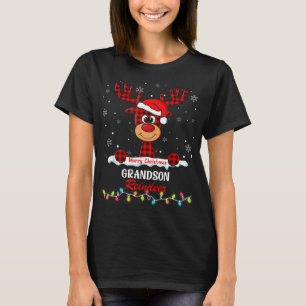 Grandson Reindeer Santa Hat Buffalo Plaid Christma T-Shirt