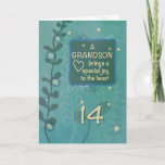 Grandson Religious 14th Birthday Green Hand Drawn Card<br><div class="desc">You all remember the time when he came into this world. He was such a blessings. He was such a great joy and is greatly loved. As he celebrates his 14th birthday remind your grandson of this by sending him this beautiful green religious card.</div>