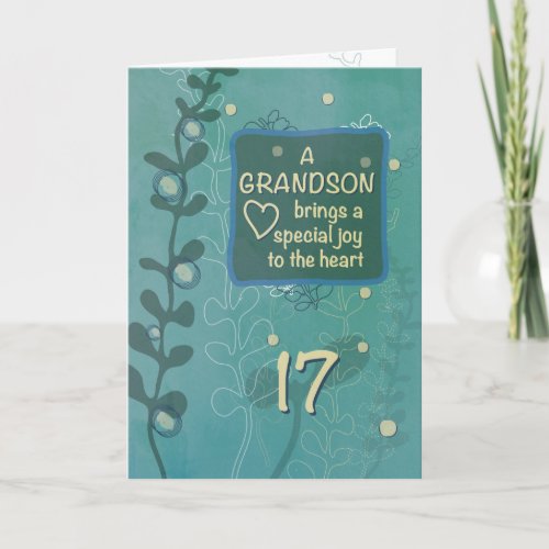 Grandson Religious 17th Birthday Green Hand Drawn Card
