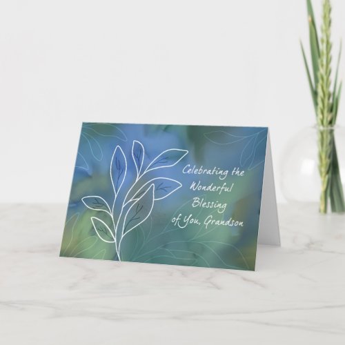 Grandson Religious Birthday Blessings Watercolor Card