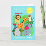 Grandson Safari Animals Cute Happy Birthday Card<br><div class="desc">Super cute cartoon animals including the giraffe,  hippo,  lion,  elephant,  parrot and cheeky monkey; such as a fun and colorful design and easy to customize with a name,  age and message,  for that extra special touch at extra cost.</div>