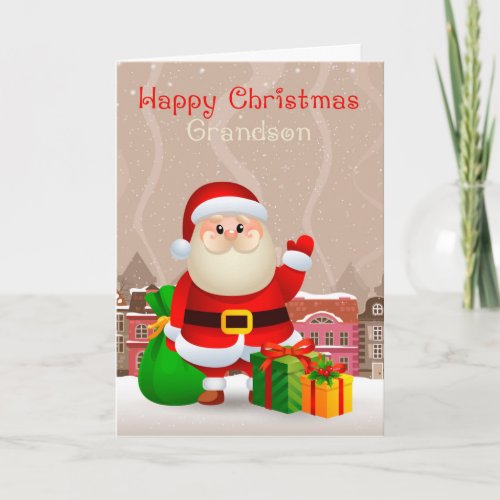 Grandson Santa With Sack And Gifts Greeting Card