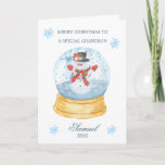 Grandson Snow Globe Snowman Christmas  Holiday Card<br><div class="desc">Colorful Christmas card for your little Grandson - Christmas snow globe with Snowman inside.</div>