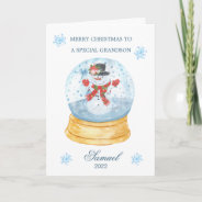 Grandson Snow Globe Snowman Christmas  Holiday Card at Zazzle