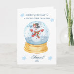 Grandson Snow Globe Snowman Christmas Holiday Card<br><div class="desc">Colorful Christmas card for your little Great Grandson - Christmas snow globe with Snowman inside.</div>