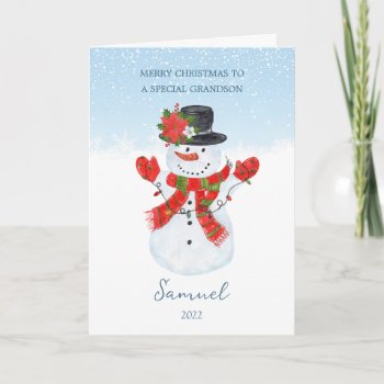 Grandson Snowman Christmas  Holiday Card by IrinaFraser at Zazzle