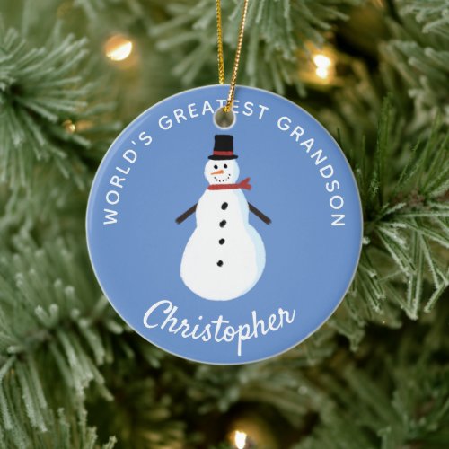 Grandson Snowman Personalized   Ceramic Ornament