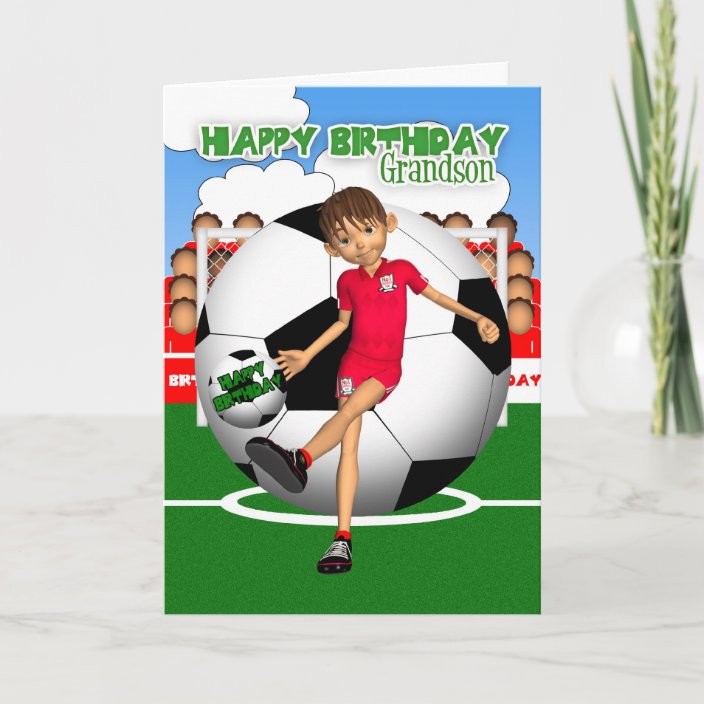 Grandson Soccer Football Birthday Greeting Card | Zazzle.com
