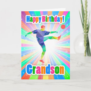 Grandson Soccer Player Birthday Colorful Abstract Card