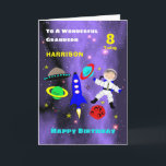 Grandson Spaceship Astronaut Cute Happy Birthday Card<br><div class="desc">Super cute cartoon outer space theme image with an astronaut in space,  rocket,  stars,  planets and spaceship; such a fun and colorful design and easy to customize with a name,  age and message,  for that extra special touch at no extra cost.</div>
