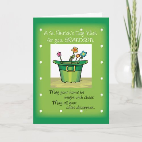 Grandson St Patricks Day Hat with Flowers Card