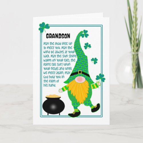 Grandson St Patricks Leprechaun Celtic Card