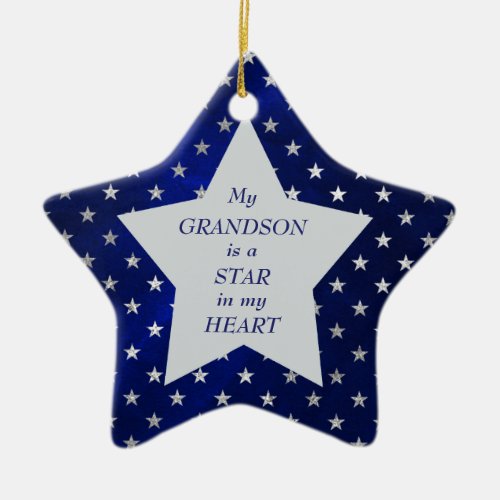 Grandson Star Pattern Keepsake Ceramic Ornament